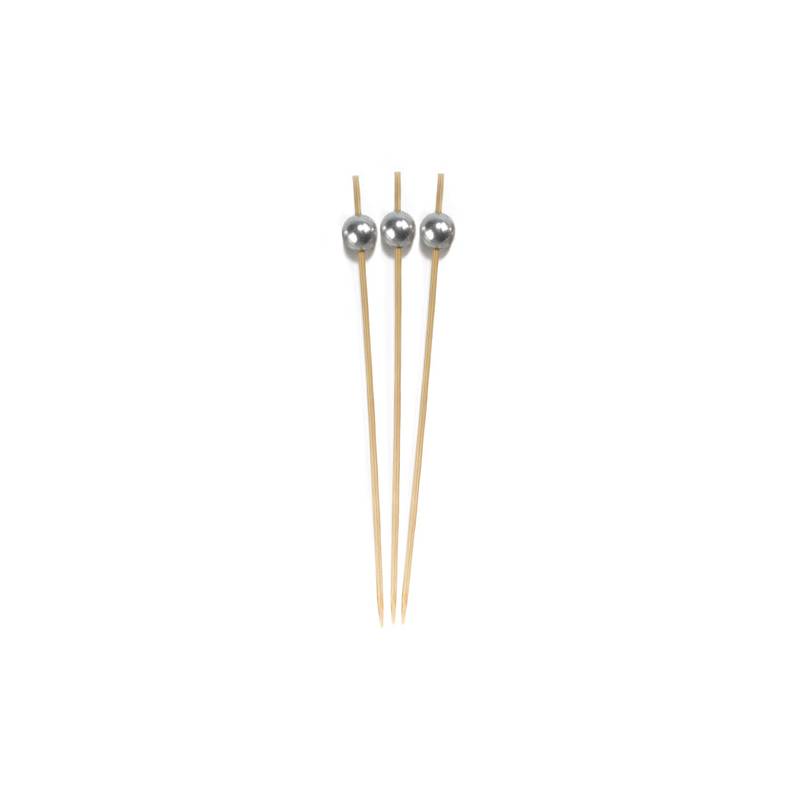 Natural Bamboo Silver Sphere Food Pick 3.9 in. - 200/Case