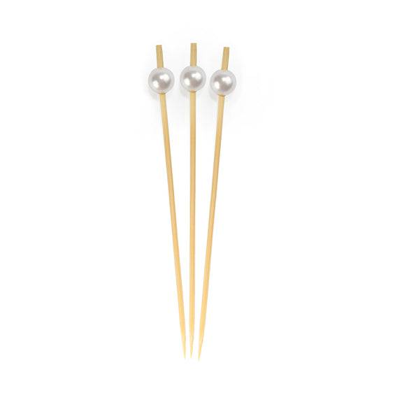 Natural Bamboo White Sphere Food Pick 3.9 in. - 200/Case