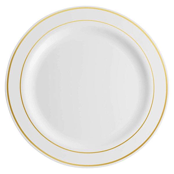 10.25 in. White Plastic Plate with Silver Rim - 100/case