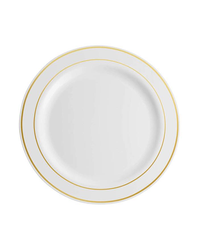 Disposable Plastic Plates White Gold Rim 7.5/10.25 Heavy Duty