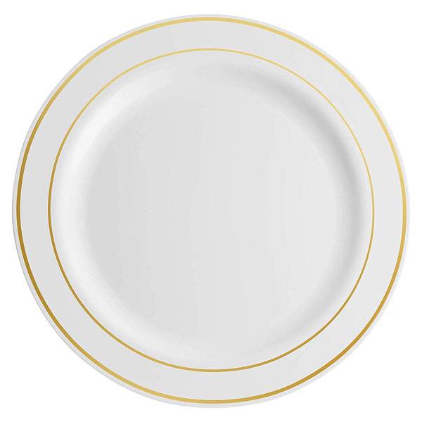 White plastic plates with silver trim hotsell