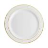 7.5 in. White Plastic Plate with Gold Rim - 150/case