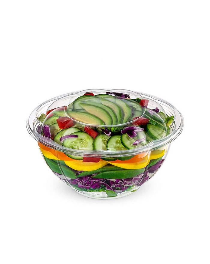 CCF 32OZ PET Plastic Rose Salad Bowl & Lids - 150 Sets/Case