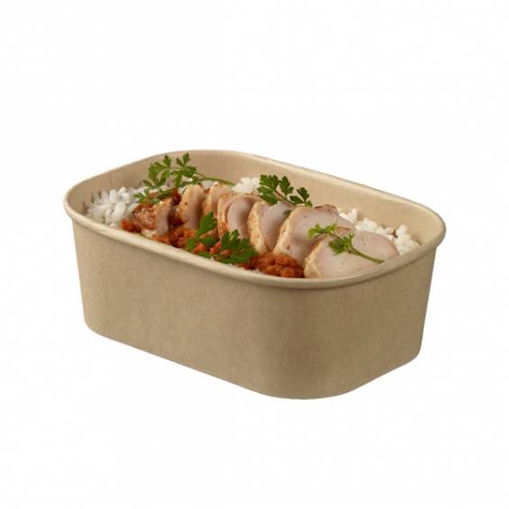 Bio Kraft 25 oz Oval Paper Salad Container - 100/Case