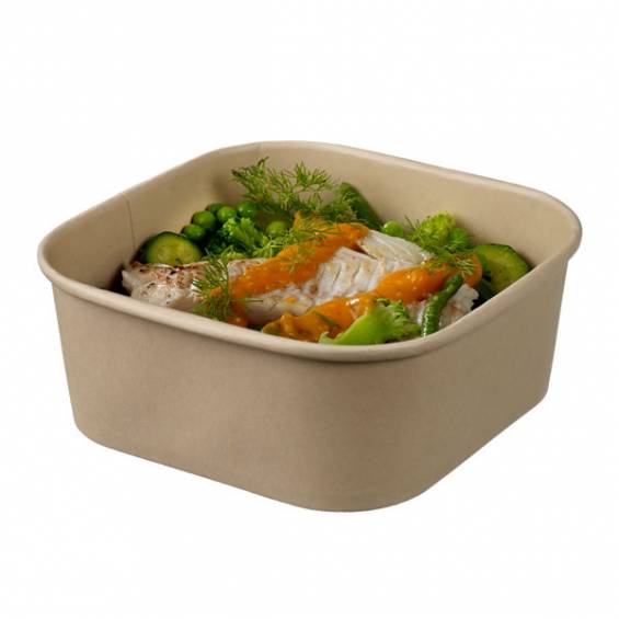 Bio Kraft 44 oz Square Paper Salad Container - 100/Case