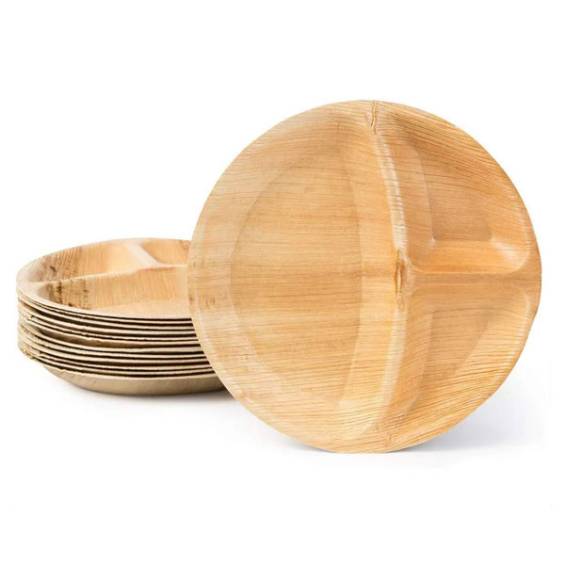 Compostable 3 Compartment Palm Leaf Dinner Plates 10 in. 100/Case