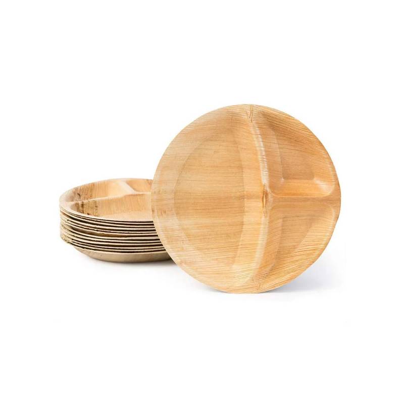 Compostable 3 Compartment Palm Leaf Dinner Plates 10 in. 100/Case