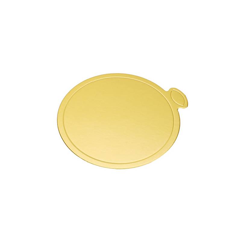 3.1 in. Round Golden Single Serve Cake Board with Tab - 100/Case