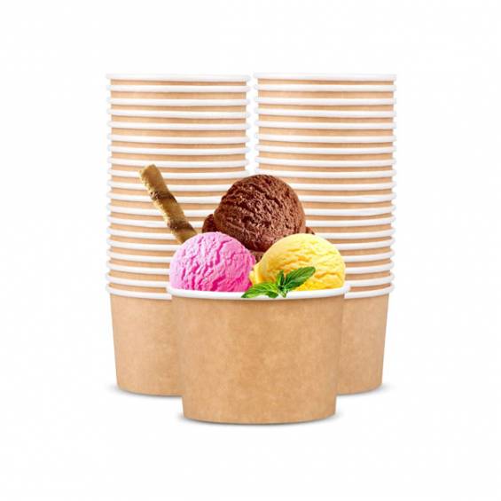 8 oz Brown/White Paper Ice Cream / Frozen Yogurt Cup - 1000/Case
