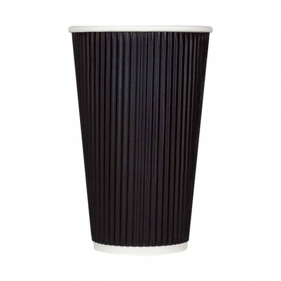 16 oz. Ripple Wall Black Paper Coffee Cup - 500/Case