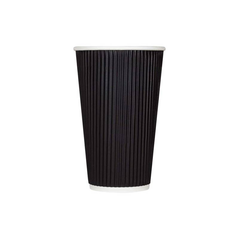 16 oz. Ripple Wall Black Paper Coffee Cup - 500/Case