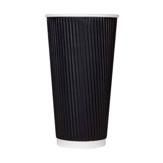 20 oz. Ripple Wall Black Paper Coffee Cup - 500/Case