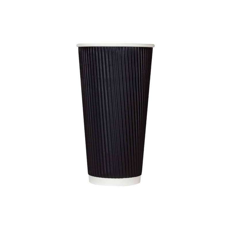 20 oz. Ripple Wall Black Paper Coffee Cup - 500/Case