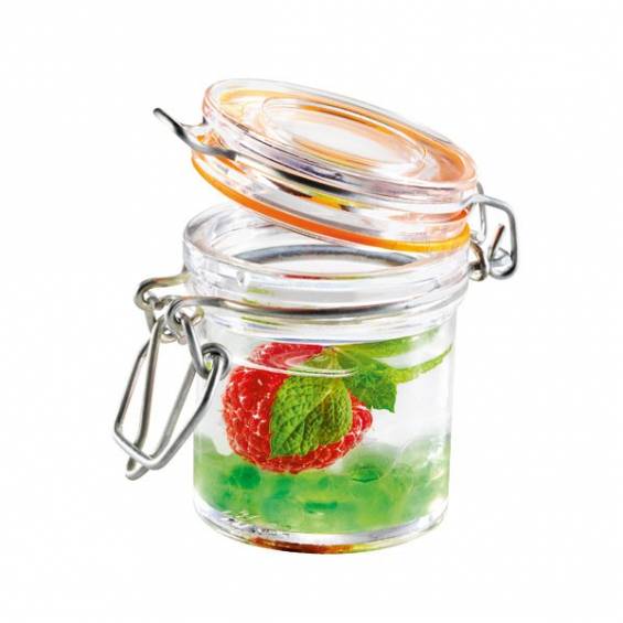 1.5 oz Clear Plastic  Mason Jar - with Clamp Lid - 24/Case