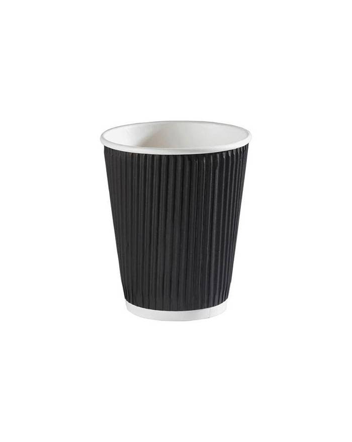 8 oz Black Rippled Double Wall Paper Cups with Lid Option