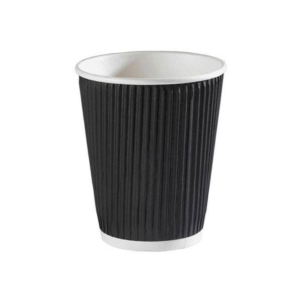 8oz Disposable Coffee Tea Hot Drinks Ripple Paper Black Cup & White Lid x100 