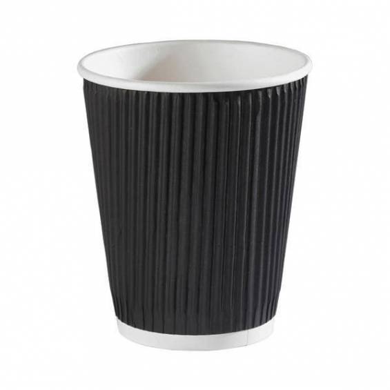 12 oz. Ripple Wall Black Paper Coffee Cup - 500/Case
