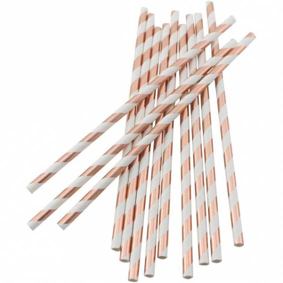 Eco Friendly Paper Straws 7.7 in. Copper Striped Foil - 100/Bag