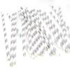 Eco Friendly Paper Straws 7.7 in. Silver Striped Foil - 100/Cs