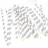 Eco Friendly Paper Straws 7.7 in. Silver Striped Foil - 100/Bag