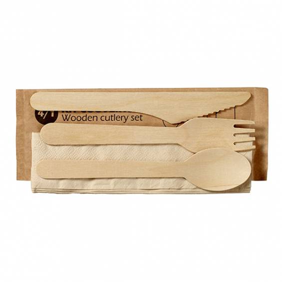 Natural Wooden Cutlery Set 4/1 - 100/Case