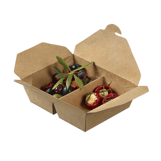 42 oz. Kraft Paper Take Out Container - 2 compartments - 200/Case