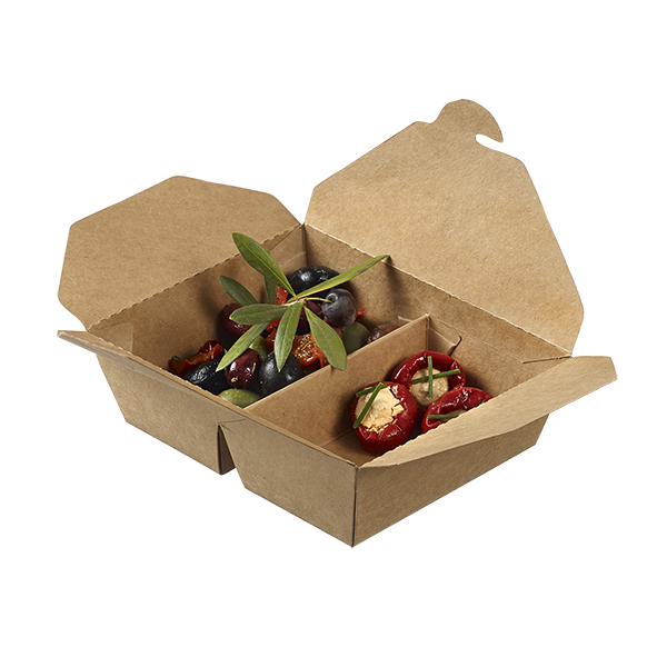 42 oz. Kraft Paper Take Out Containers - 2 compartments - 200/box